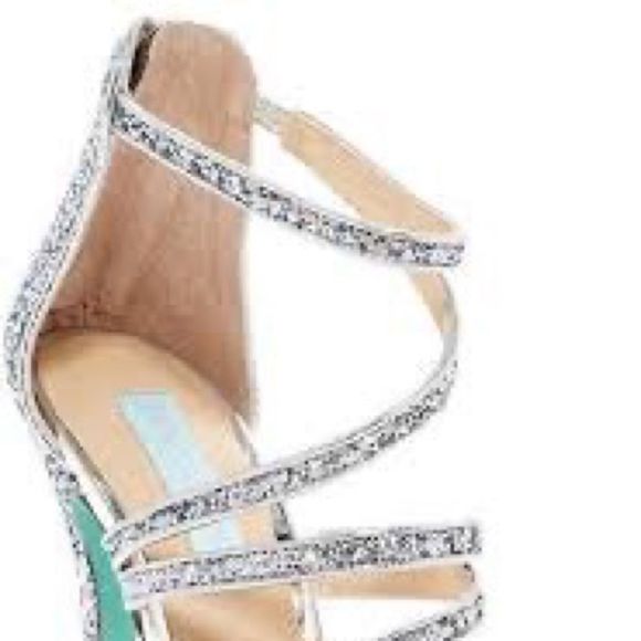 Betsey Johnson Blue Sage Rhinestone Jeweled Satin Peep Toe Izzy Sandals Sparkle - Picture 4 of 10